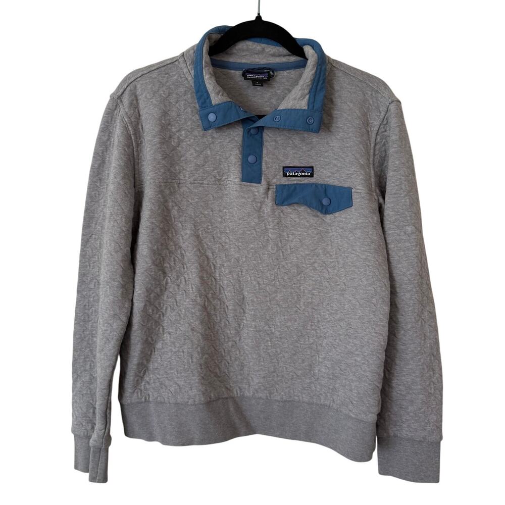 Patagonia W's Organic Cotton Quilt Snap-T Pullover Sweater Gray/Blue-Small - Picture 2 of 8